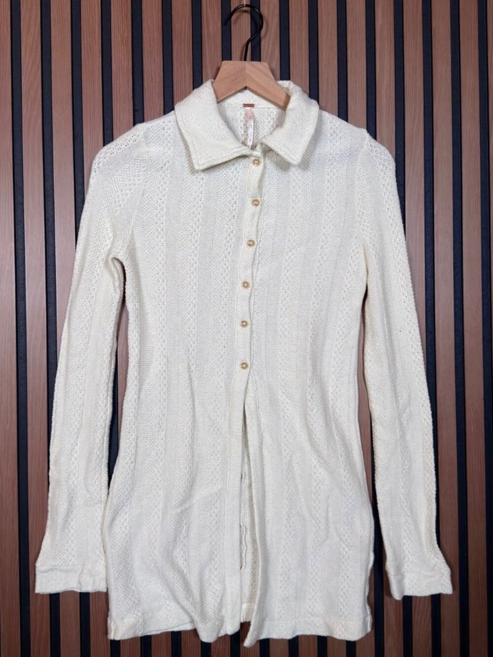 Free People Shirt Small Womens White Long Sleeve Full Length Collared Woven